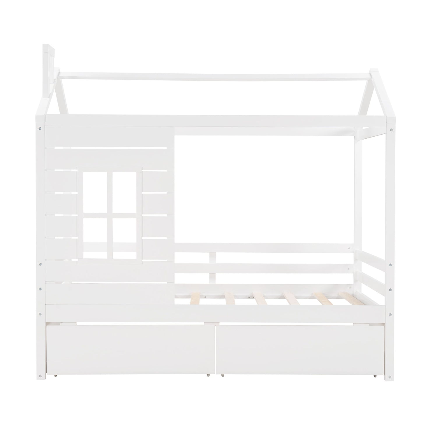 Twin Size Classic House Bed With 2 Drawers - White