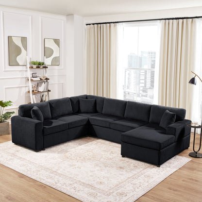 Oversized Sectional U-Shaped Sofa With Chaise Lounge And Three Soft Throw Pillows