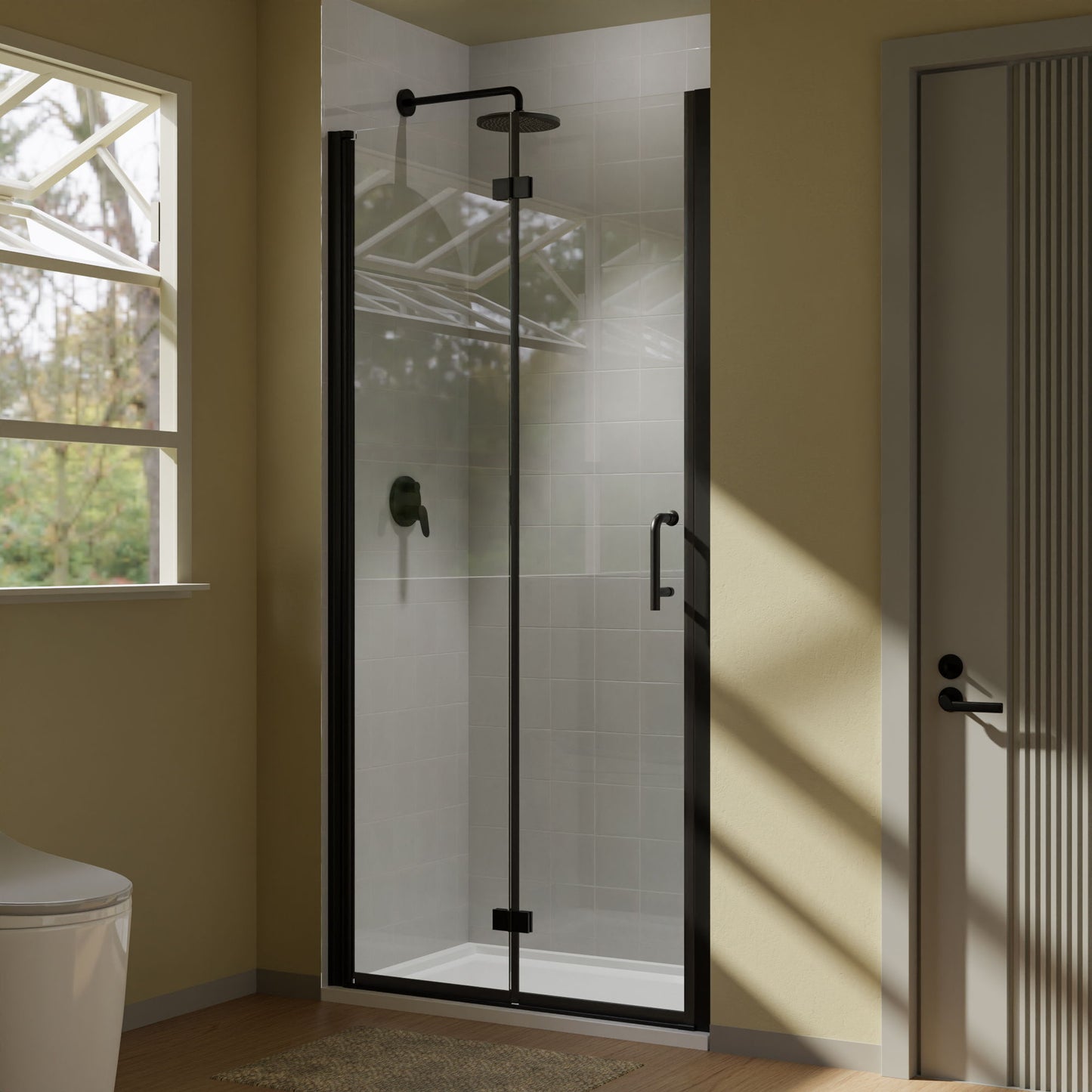 Bi-Fold Semi-Frameless Shower Doors In Matte With Clear Glass