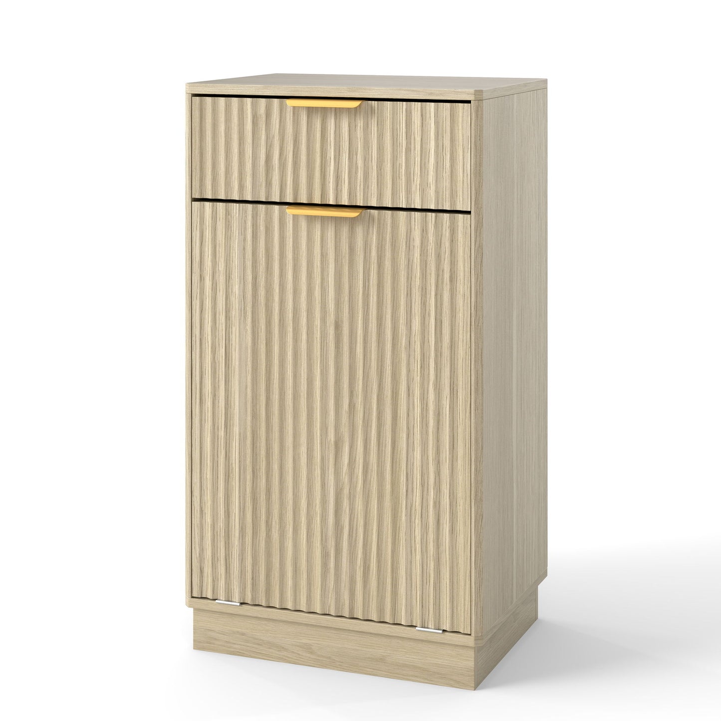 Tilt Out Trash Can Cabinet With Wave Textured Drawer & Pull Out Bin