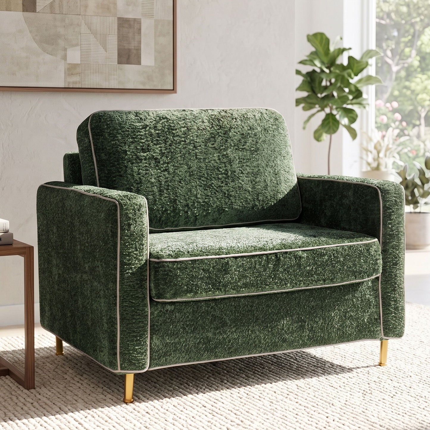 Accent Chair Upholstered Single Sofa With Square Arms, Sewn Pillow Back For Living Room
