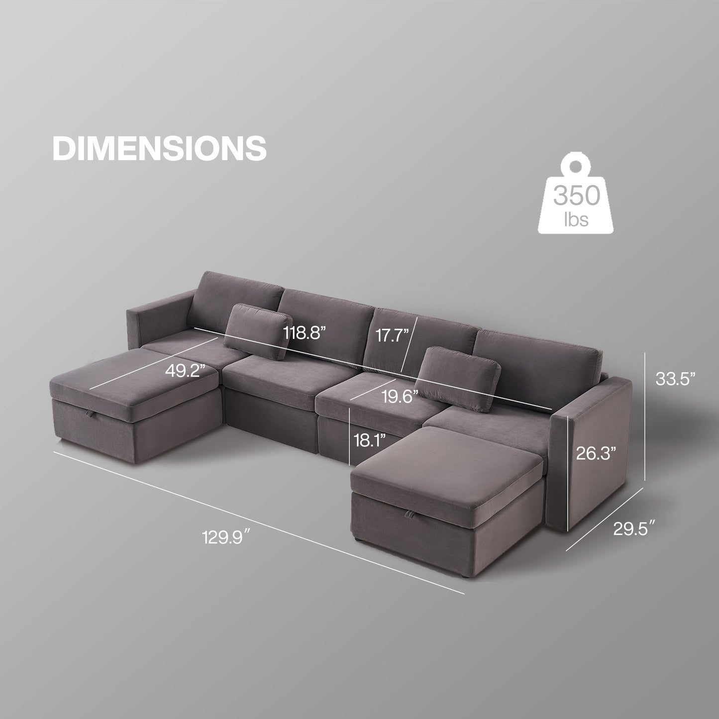 Modern Velvet Modular Sectional Sofa, Convertible Sofa Set With Pillows, Oversized Sectional Couches With Storage Ottomans For Living Room, Loft, Apartment, Office