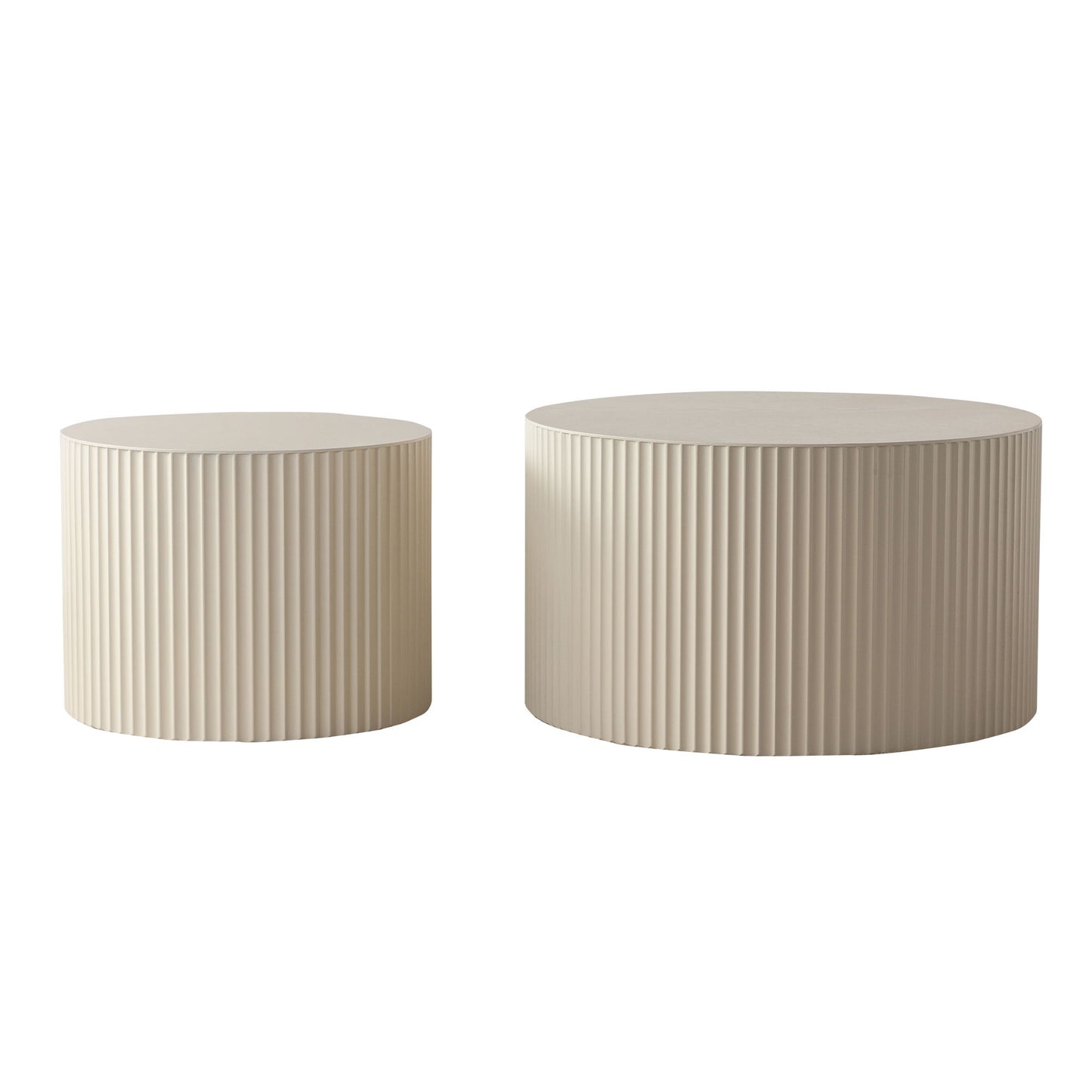 Drum Nesting Coffee Table With Wave Stripe Design For Living Room (Set of 2) - Beige / White