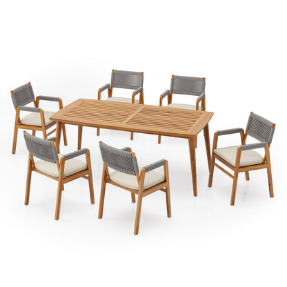 Outdoor 7 Piece Dining Set With Rope Woven Armchairs