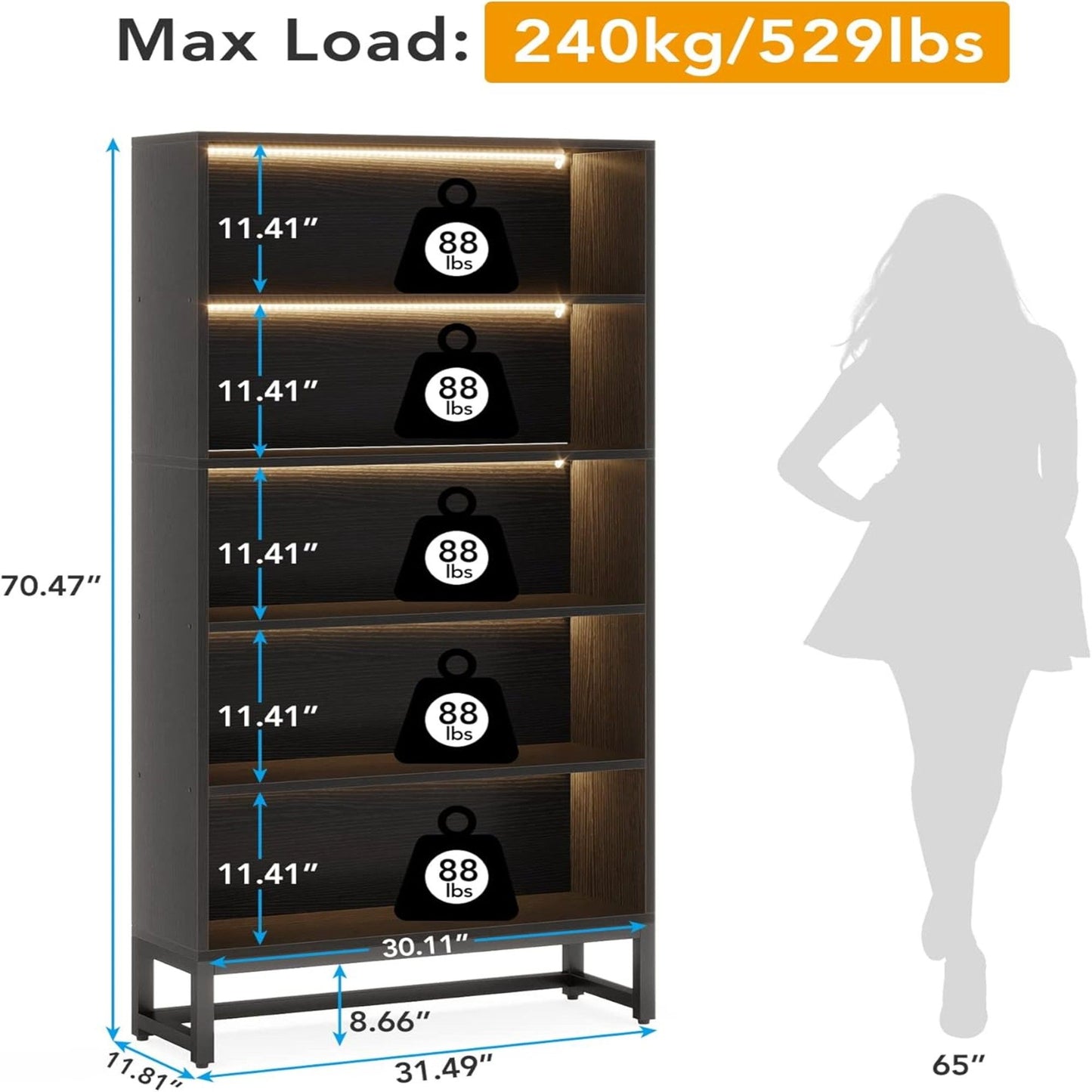 5 Tier Heavy Duty Bookshelf For Living Room