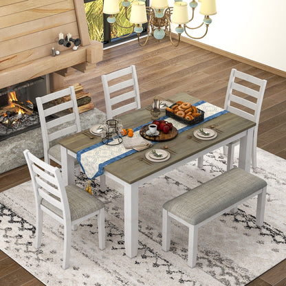 6 Piece Dining Set With 4 Upholstered Chairs & Bench - Brown / Whitewash