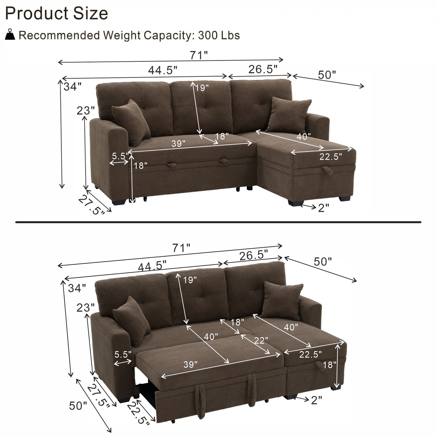 Sleeper Sectional With Pull Out Bed, Reversible Chaise