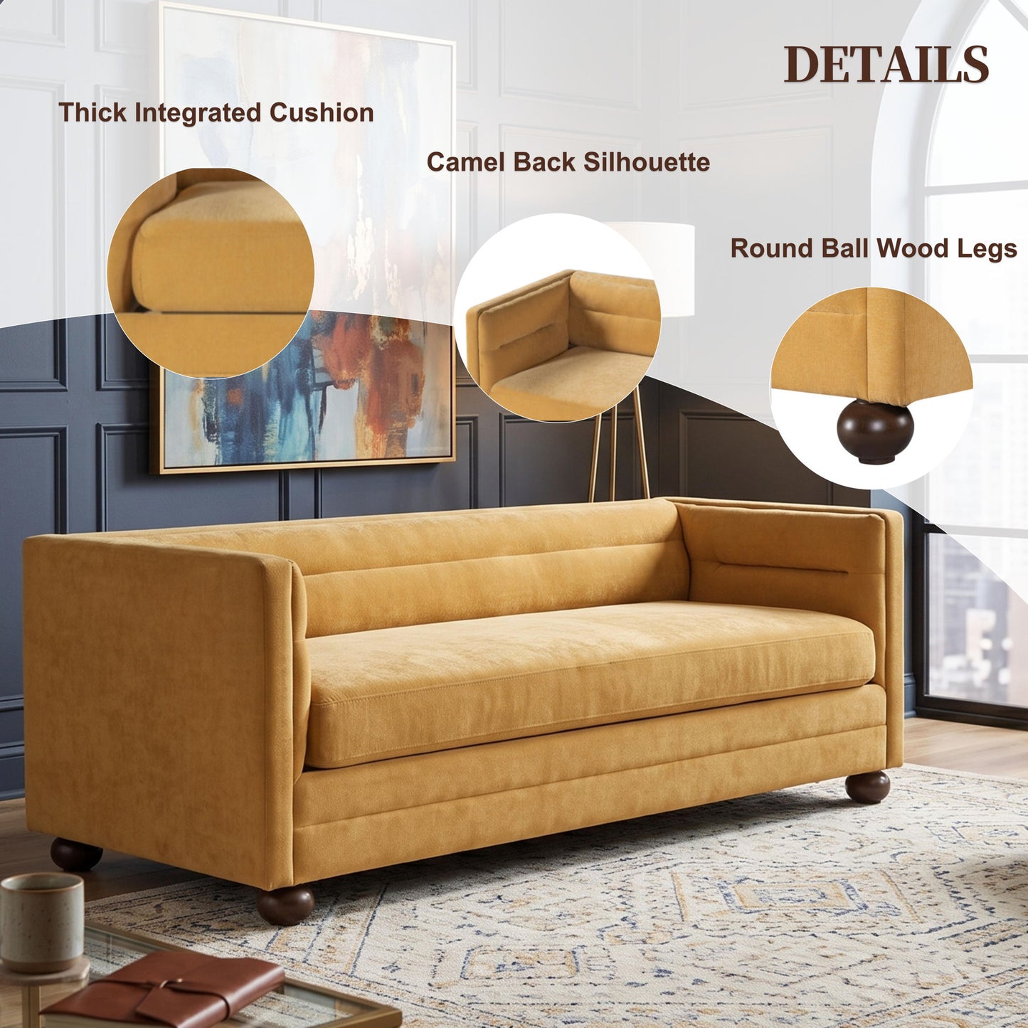 3 Seater Sofa Upholstery With Square Arms, Living Room Couch