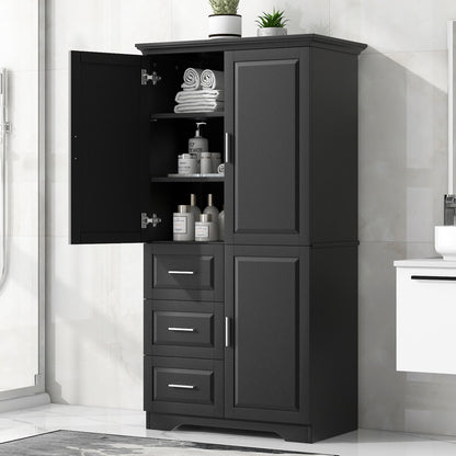 Tall Wide Storage Cabinet With Doors, 3 Drawers