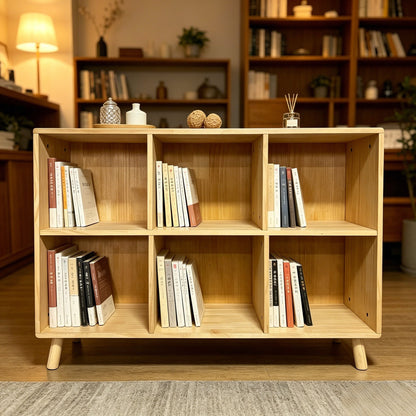 6 Cube Storage Shelf, Freestanding Open Bookcase With Legs Cubby Organizer For Living Room - Natural Wood