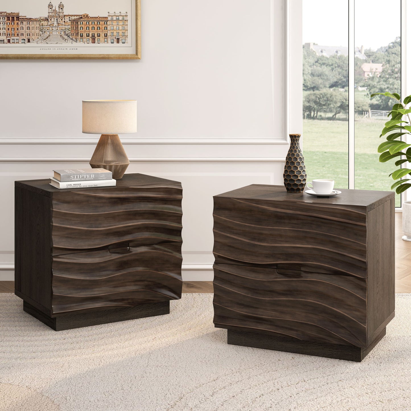 Nightstand With 2 Drawers, No Handles