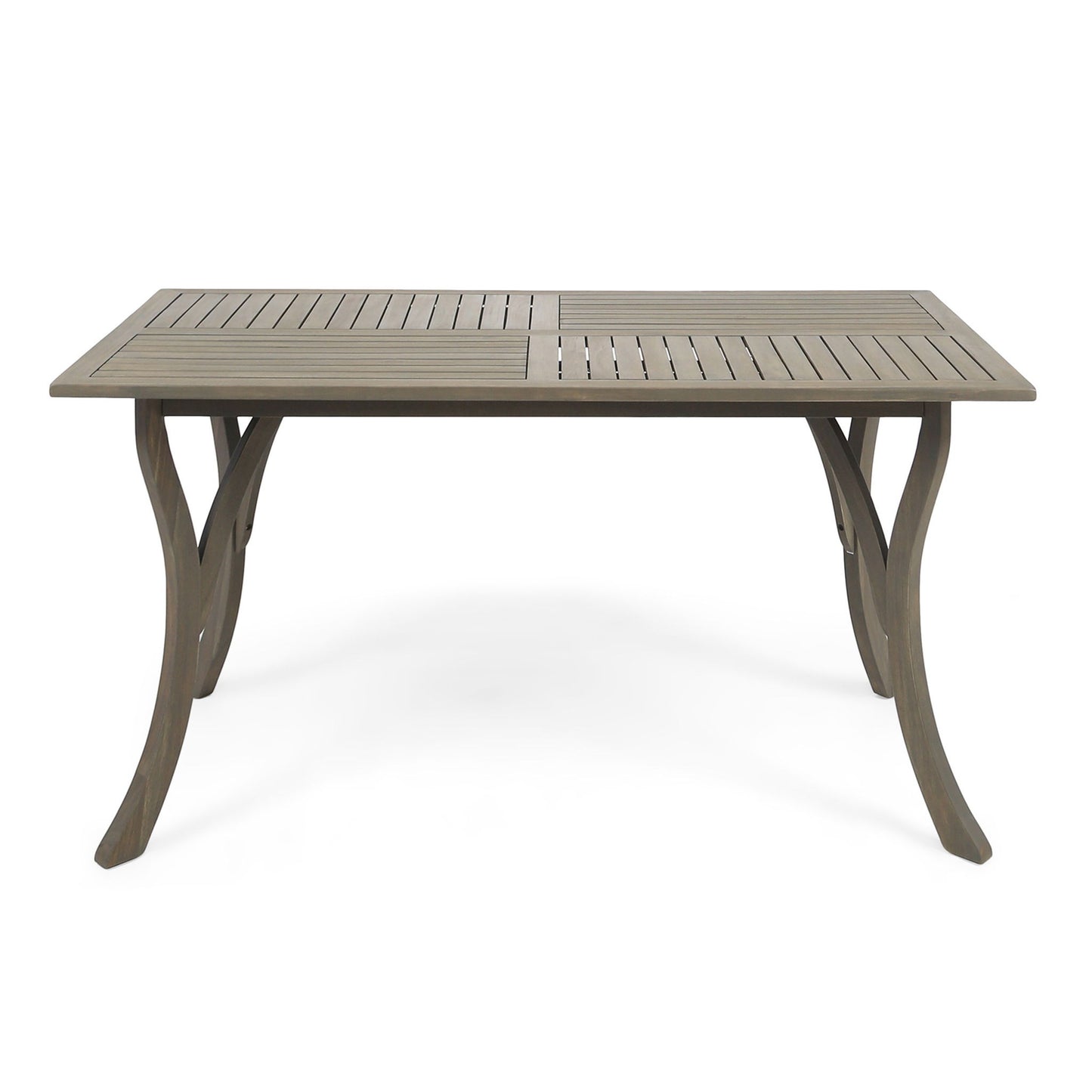 Transitional Acacia Wood Dining Table With Slat Panel Top - Gray