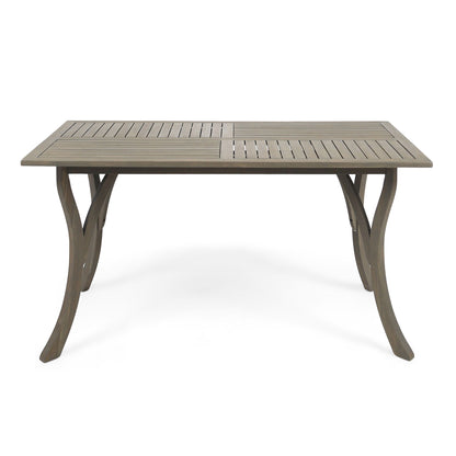 Transitional Acacia Wood Dining Table With Slat Panel Top - Gray