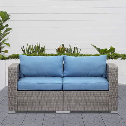 2 Piece Patio Loveseat Set With Thick Cushions, Outdoor Sectional Sofa For Balcony - Blue / Brown