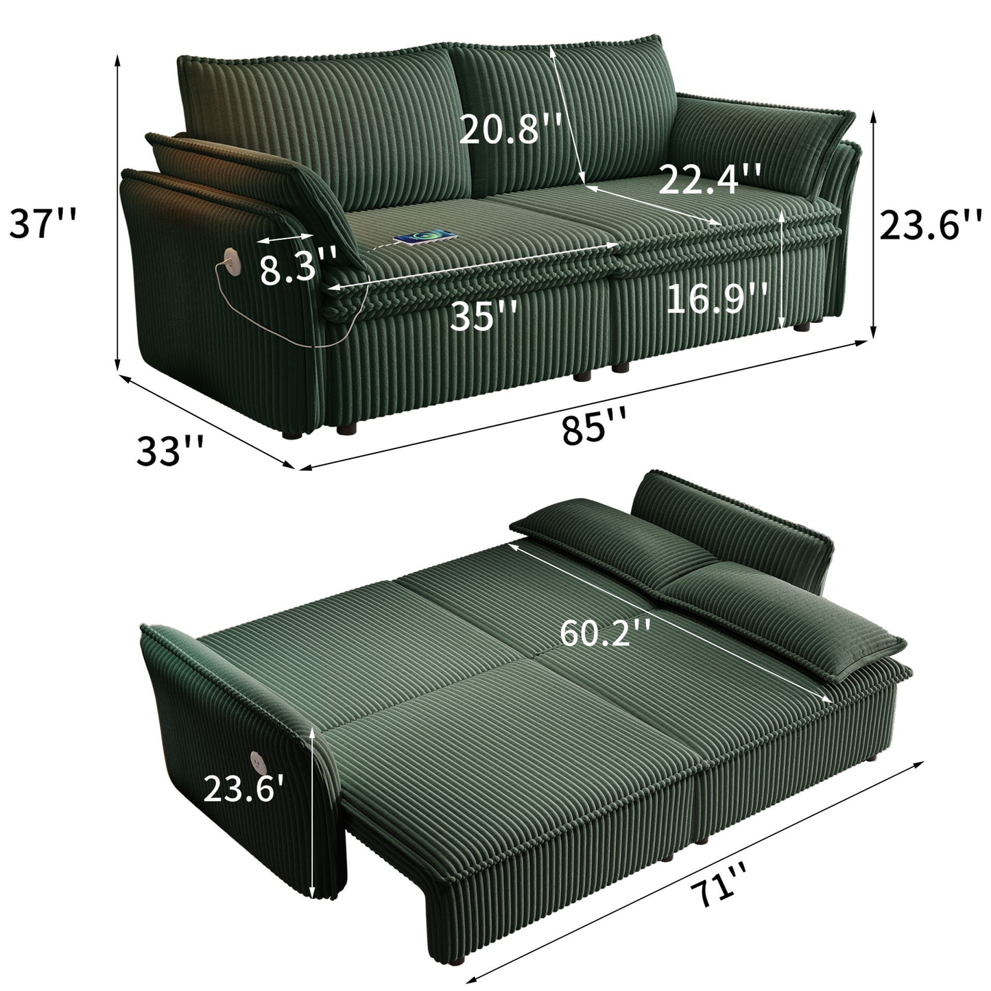 2 In 1 Convertible Sofa Bed, Multi Functional Living Room Furniture