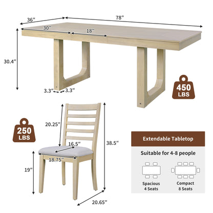 Extendable Dining Set, Farmhouse Extendable Table With Upholstered Chairs