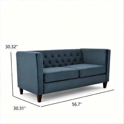 Button Tufted Loveseat, Upholstered 2 Seater With Square Arm For Living Room - Navy Blue