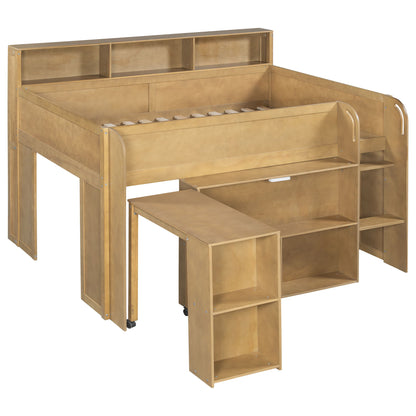 Loft Bed With Built-In Desk, LED Lighting, And Multiple Storage Shelves