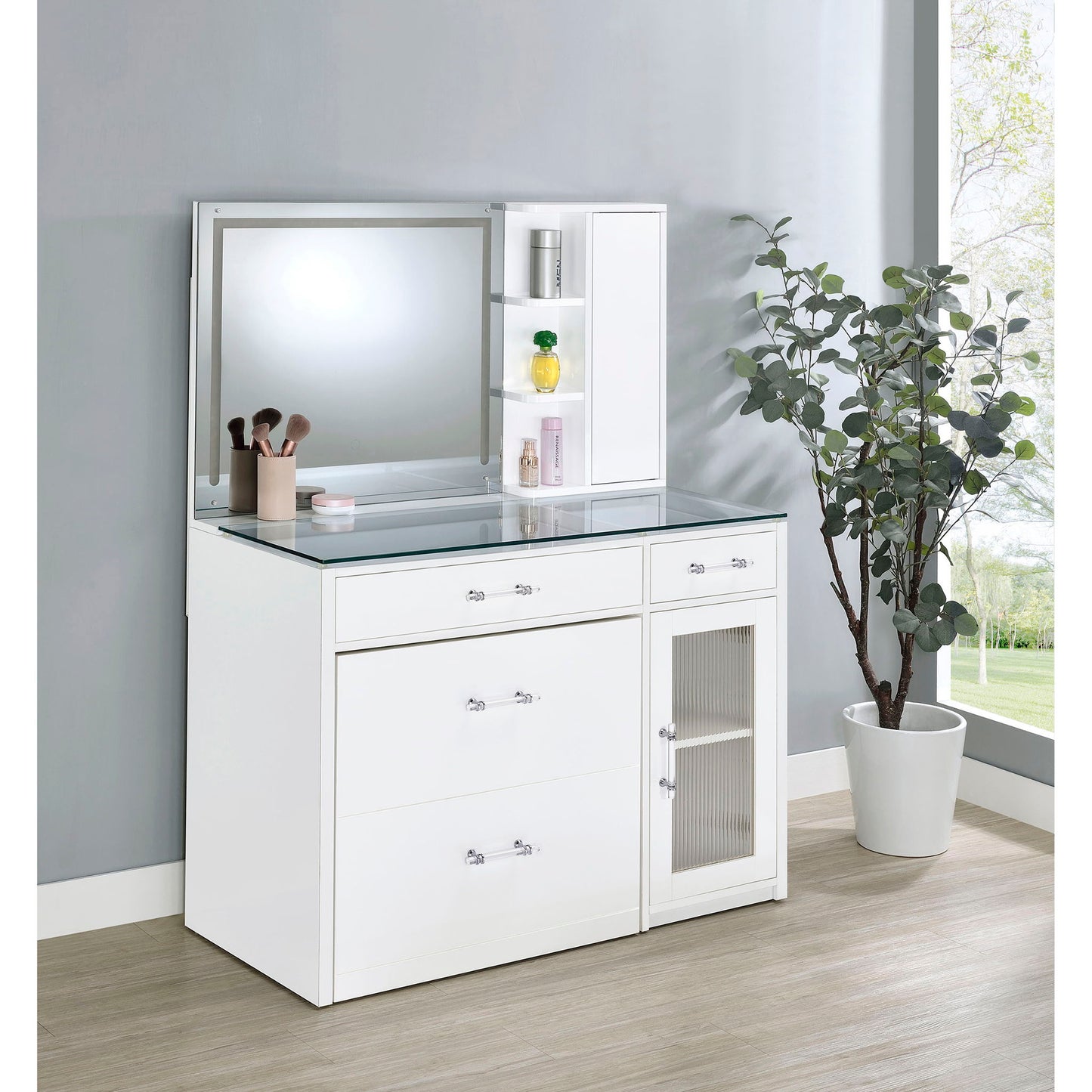Kerr - 2 Drawer Makeup Vanity Table With Mirror And Stool
