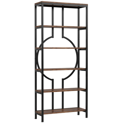 6 Tier Bookshelf For Living Room - Rustic Brown