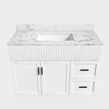 Bathroom Vanity Set, Fluted Cabinet, Soft Close Doors & Drawers, Sink Included - White