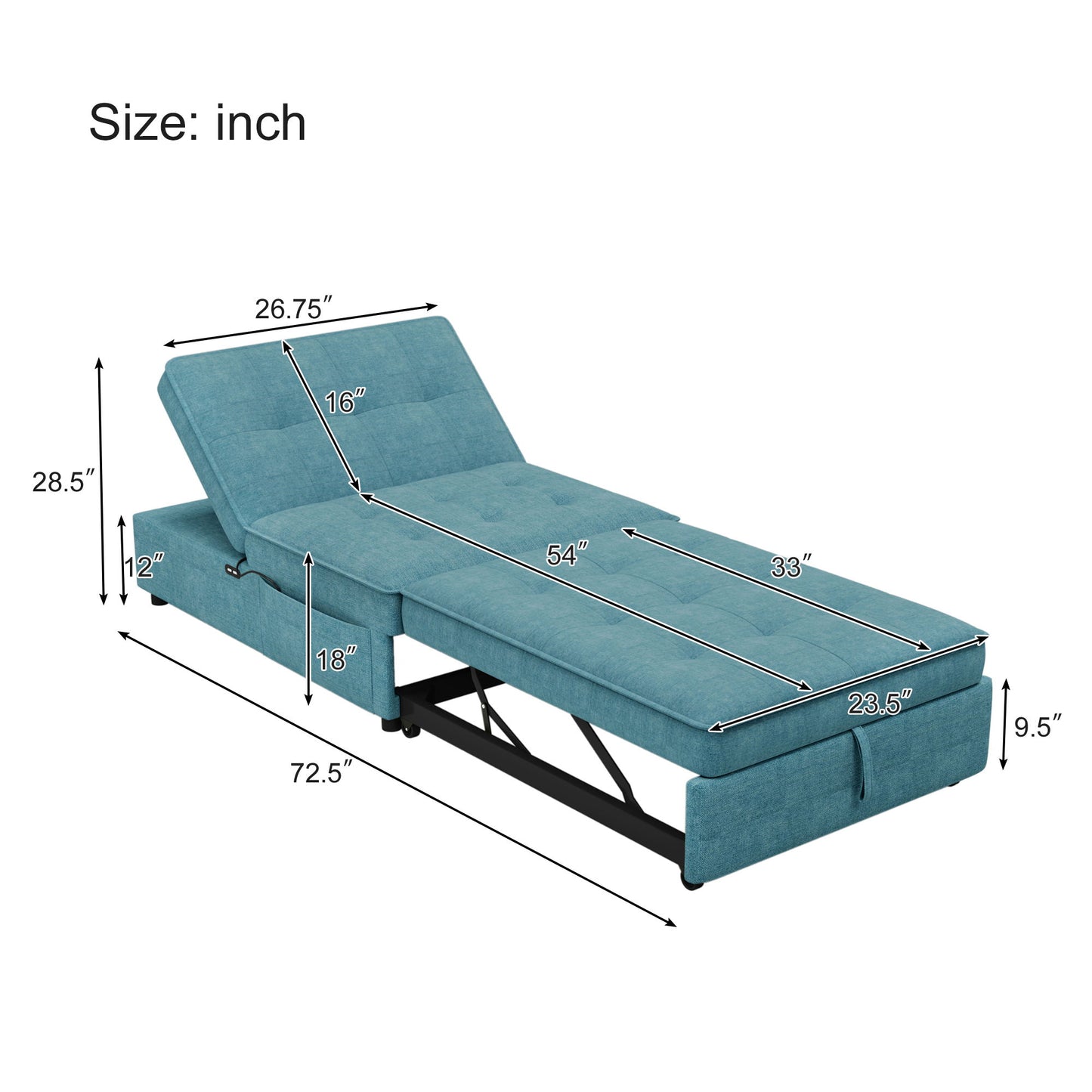 4 In 1 Sofa Bed, Chair Bed, Multi-Function Folding Ottoman Bed With Storage Pocket And USB Port For Small Room Apartment, Living Room, Bedroom, Hallway