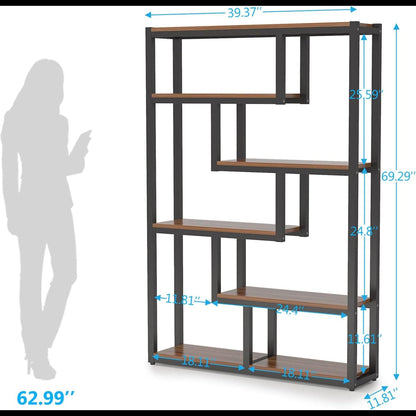6 Tier Etagere Bookcase With Asymmetrical Shelves For Living Room
