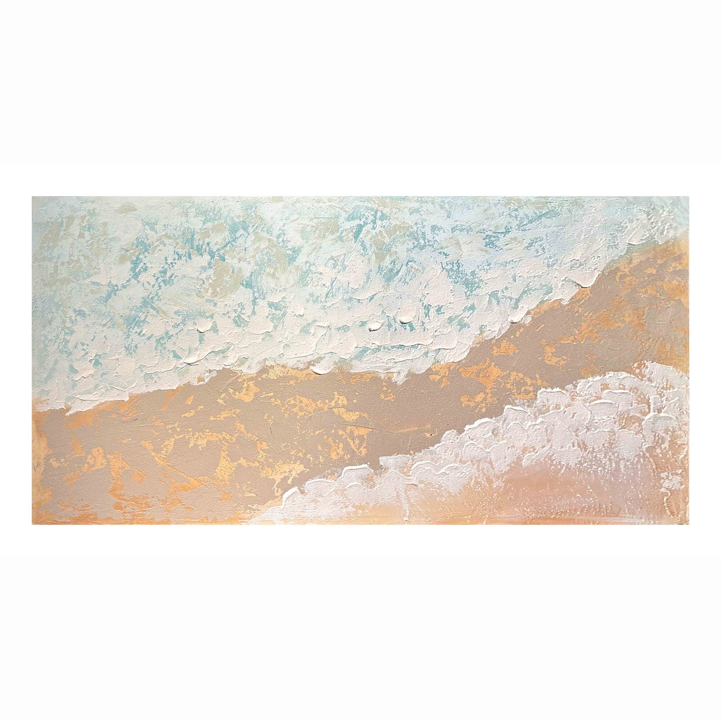 Neutral Beach Landscape Canvas Wall Art, Hand Painted Thick Textured Painting, Decor For Living Room - Beige / Blue