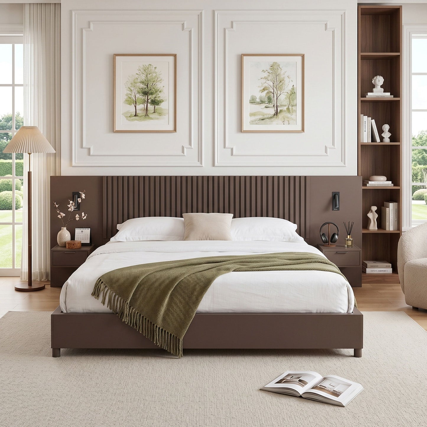 Platform Bed Frame With Built In Nightstands & Reading Lights
