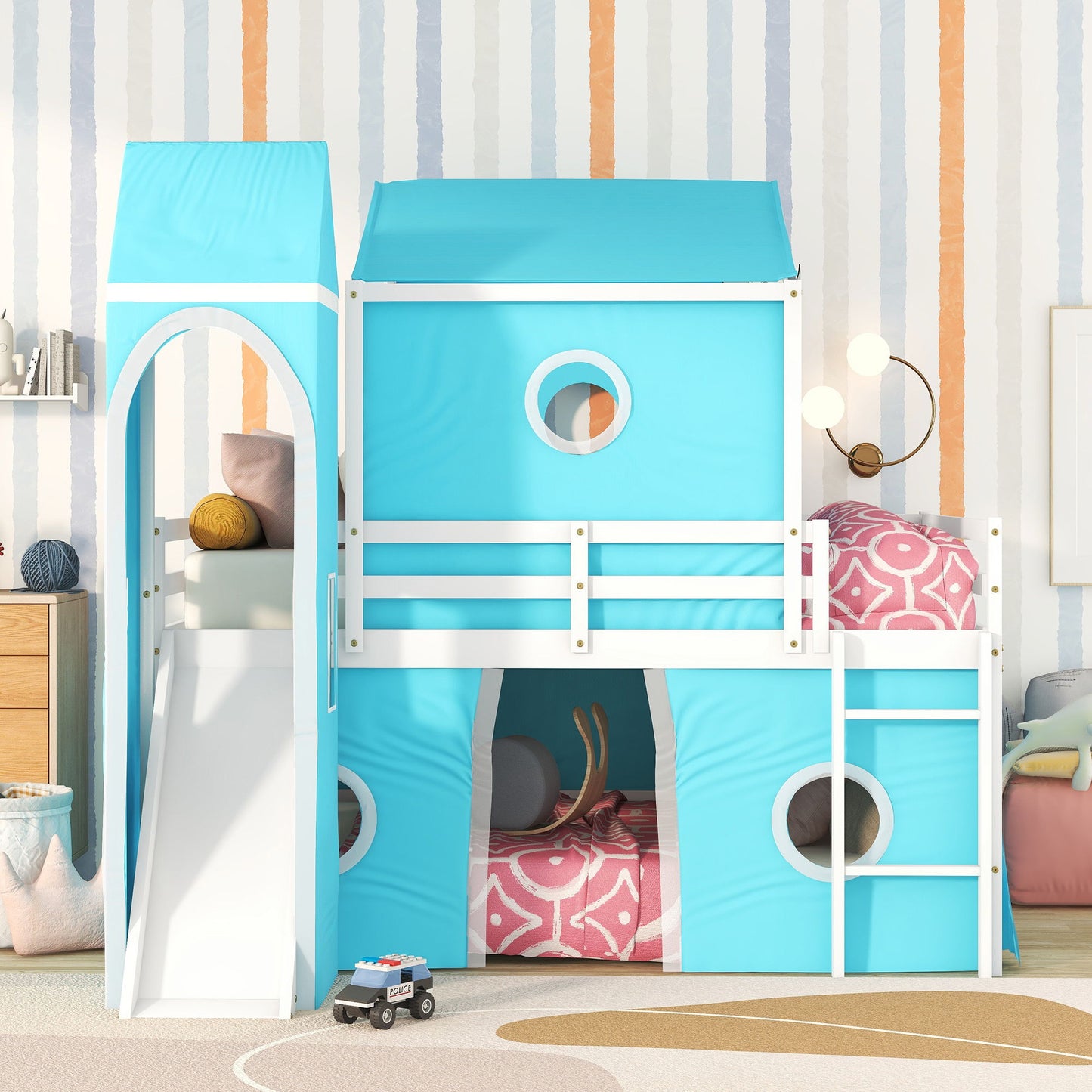 Loft Bed With Slide Tent And Tower