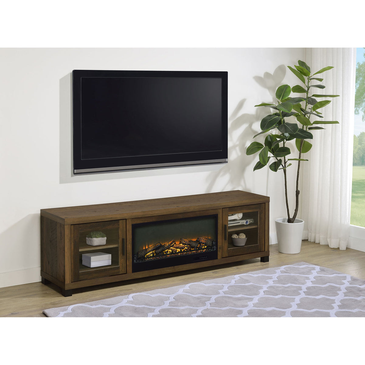 Temby - Fireplace TV Stand With Flameless Ambience - Pine Wood