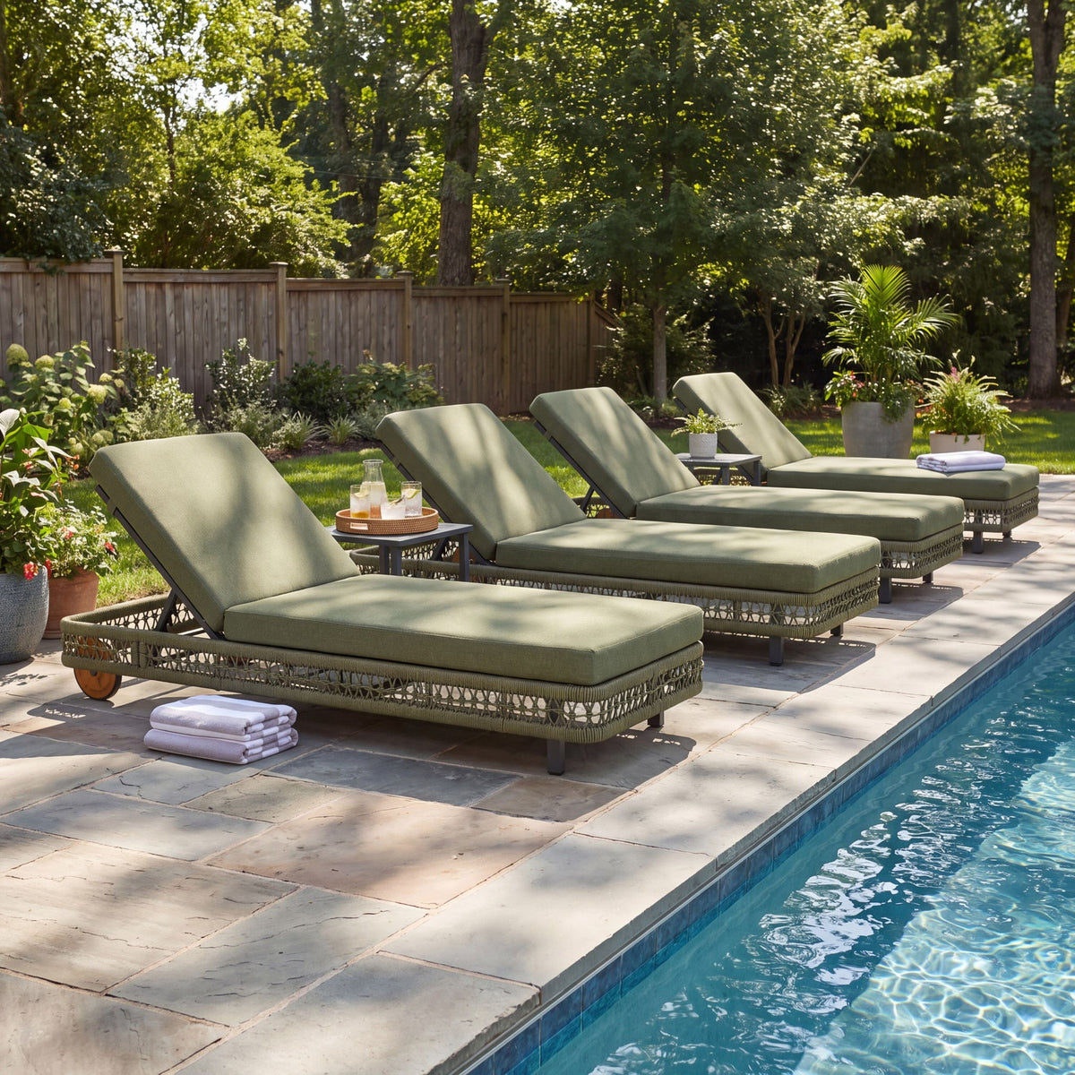 Outdoor Chaise Lounge & Wheels, 5 Position Adjustable Backrest
