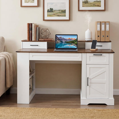 Office Desk With Storage Cabinet, Charging Station, Monitor Stand & Pegboard