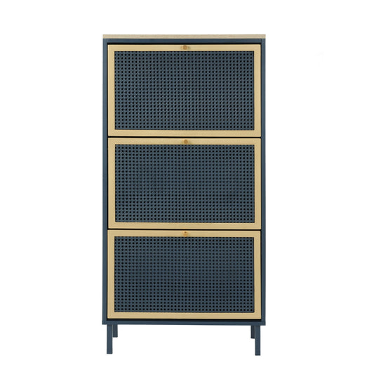 Modern Rattan 3 Door Shoe Rack Cabinet For Entryway