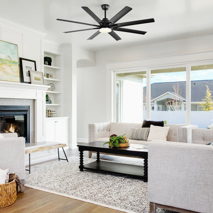 52" Smart Ceiling Fan With 8 Blades, Voice Remote Control, 6 Wind Speeds, LED Light - Black