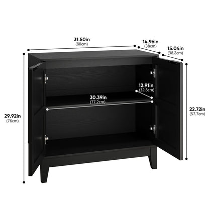 Vintage Carved Buffet Cabinet With Adjustable Shelves, Wooden Decorative Sideboard - Black