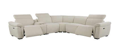 Dayana - Boucle Power Recliner Sectional Sofa For 5 People With Cupholder Console Adjustable Headrest - Beige