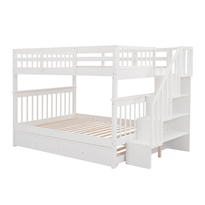 Stairway Bunk Bed With Storage And Guard Rail For Bedroom