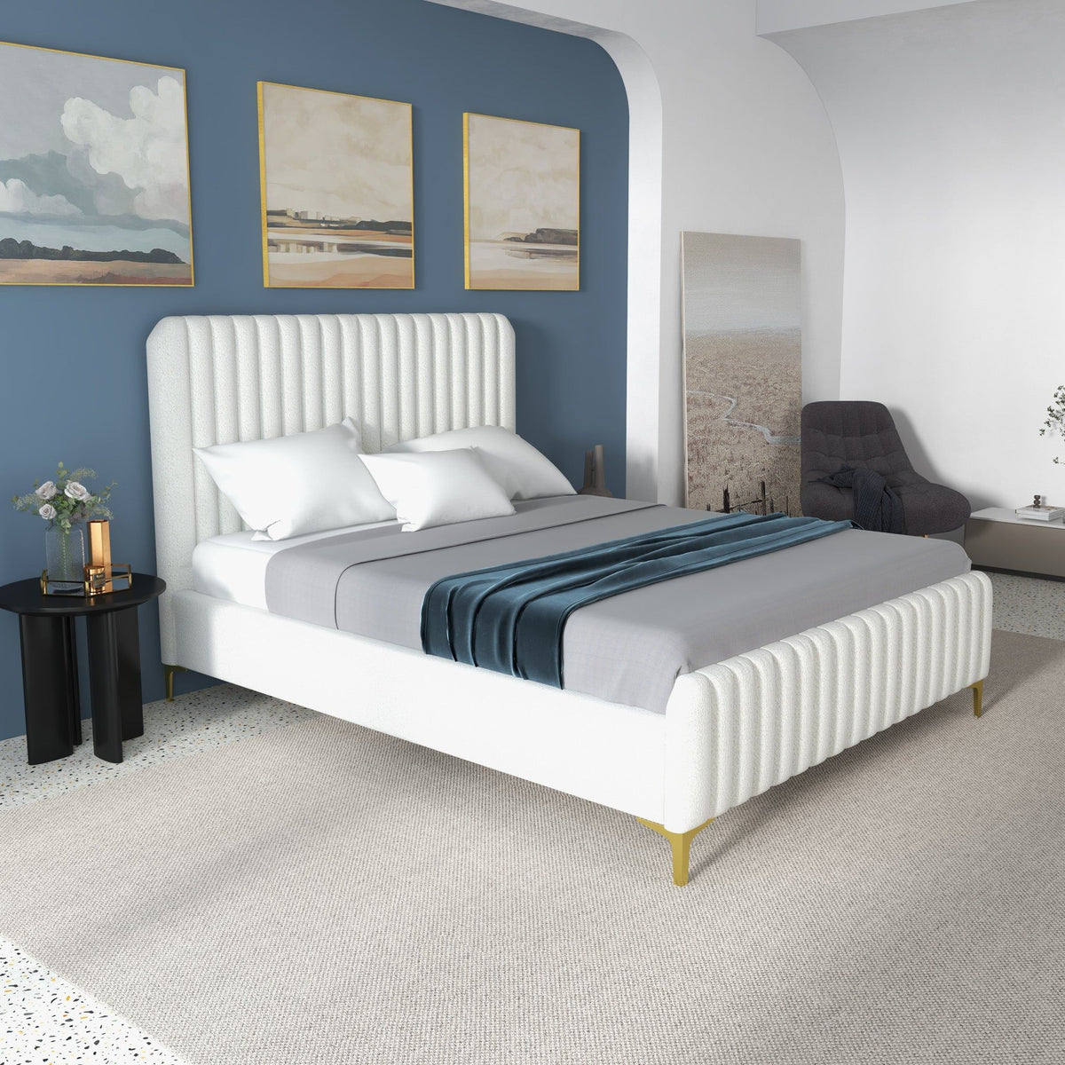 Valery - Queen Size Platform Bed - Cream
