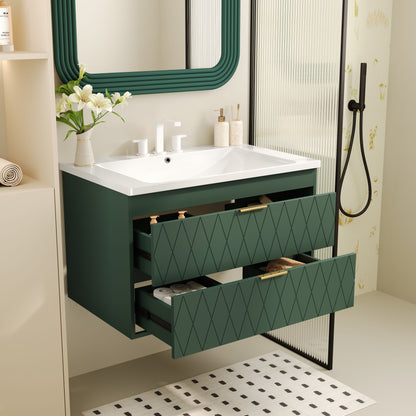 Wall Mounted Bathroom Vanity With Resin Sink, Floating Bathroom Storage Cabinet With 2 Drawers