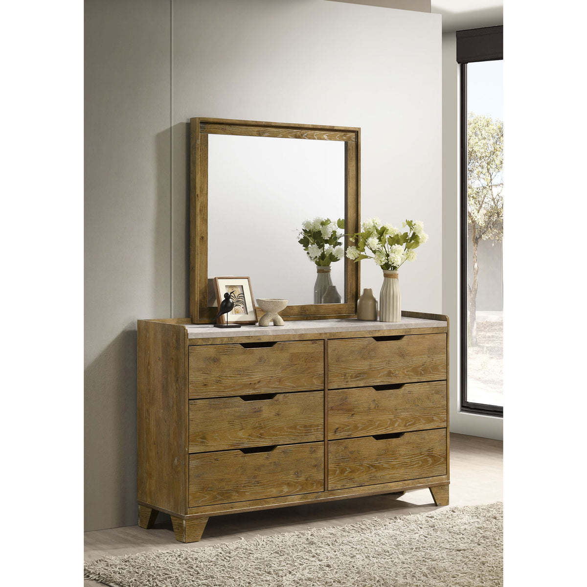 Packard - 6 Drawer Dresser With Mirror - Oak