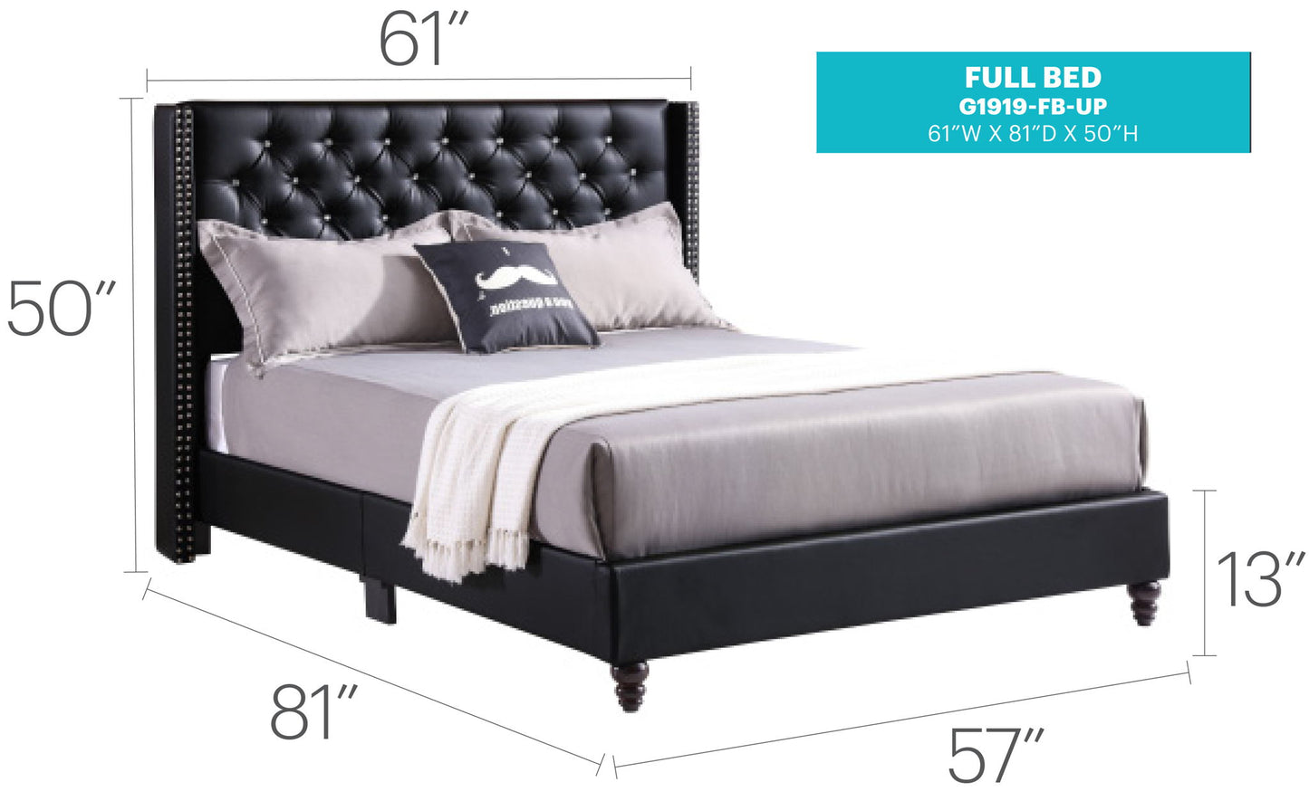 Upholstered Nailhead Trim Chic Bed