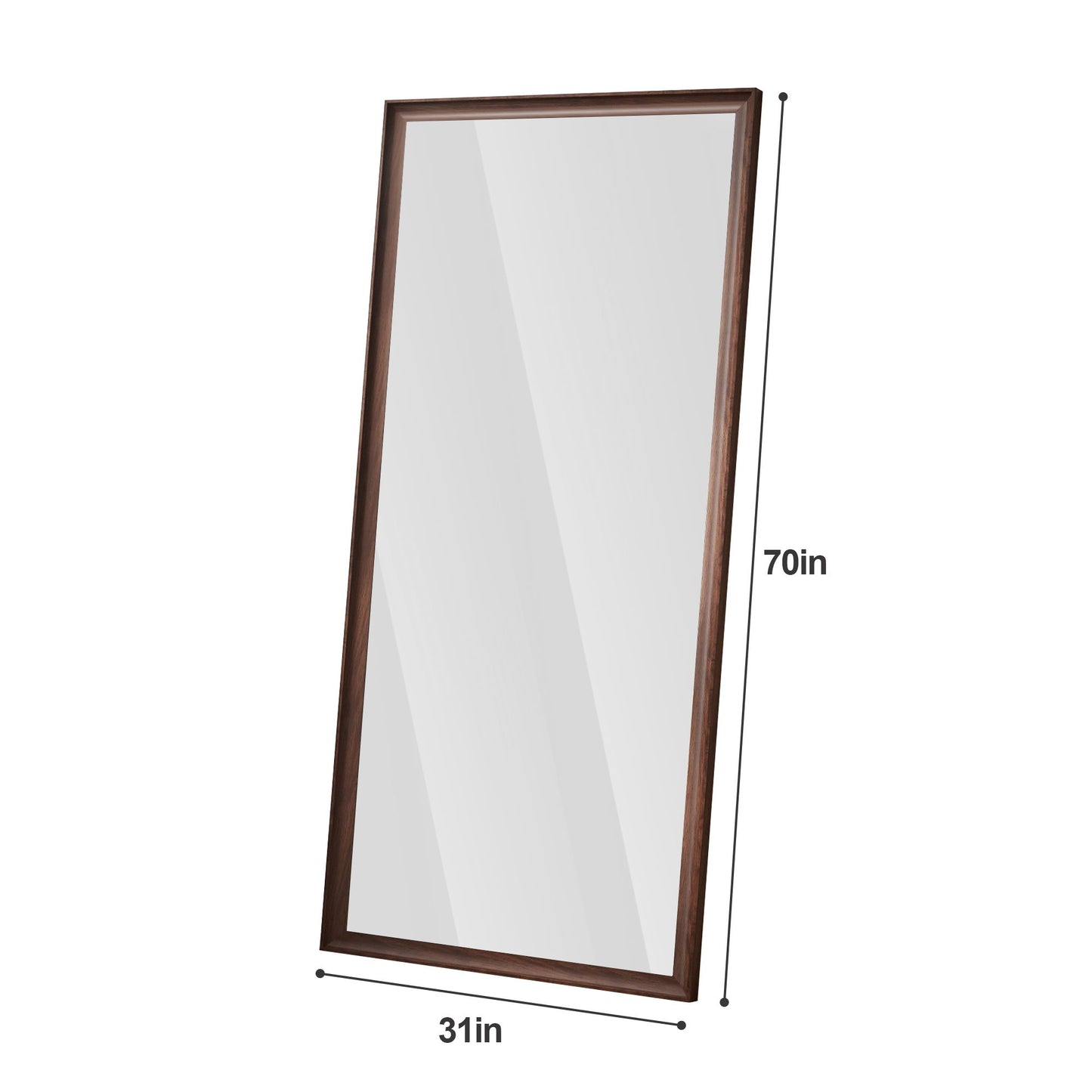 Vintage Full Length Mirror Wall Mounted With Faux Wooden Frame - Brown