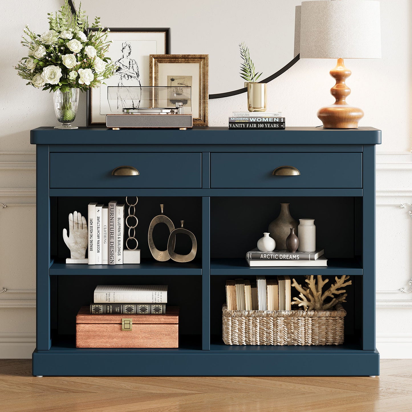 Console Table With 2 Drawers And Open Shelves