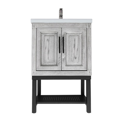 Modern Freestanding Bathroom Vanity With Ceramic Sink, Hot And Cold Faucet, Storage Cabinet & Open Shelf