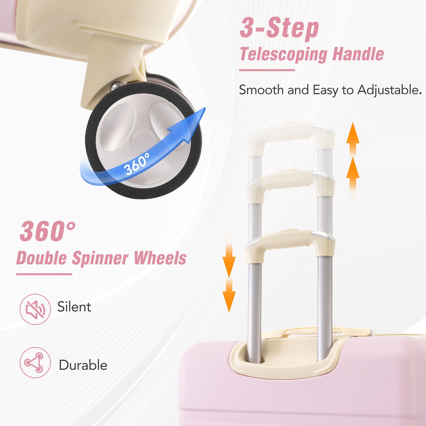 Hardshell Luggage Set 4 Pieces With Tsa Lock 20" / 24" / 28" Spinner Suitcase Lightweight - Light Pink