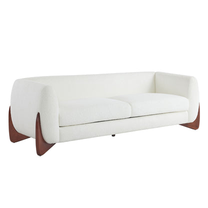 Contemporary Boucle Sherpa Sofa With Birch Wood Legs