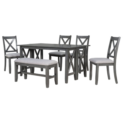 Foldable Dining Set For 6 With 4 Chairs And Bench, Space Saving Design - Gray