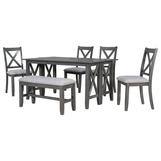 6 Piece Family Dining Room Set, Space Saving Foldable Table And 4 Chairs With Bench