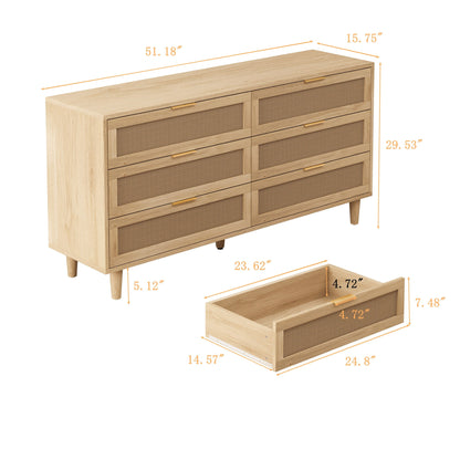 6 Drawer Storage Cabinet With For Bedroom Or Living Room - Natural